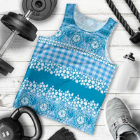 Hawaiian Hibiscus Honu Men Tank Top Blue Mele Kalikimaka Palaka Spirit - Polynesian Pride