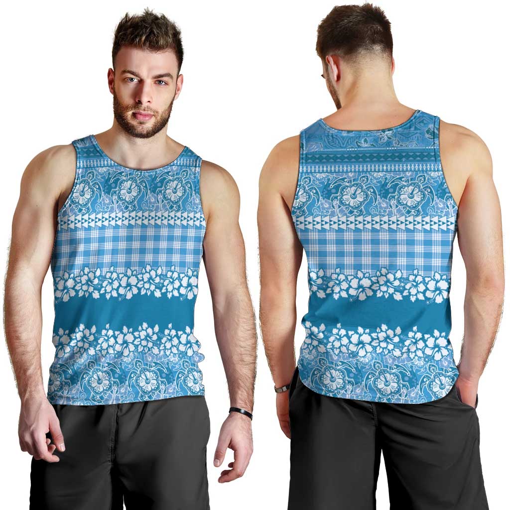 Hawaiian Hibiscus Honu Men Tank Top Blue Mele Kalikimaka Palaka Spirit - Polynesian Pride