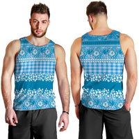 Hawaiian Hibiscus Honu Men Tank Top Blue Mele Kalikimaka Palaka Spirit - Polynesian Pride