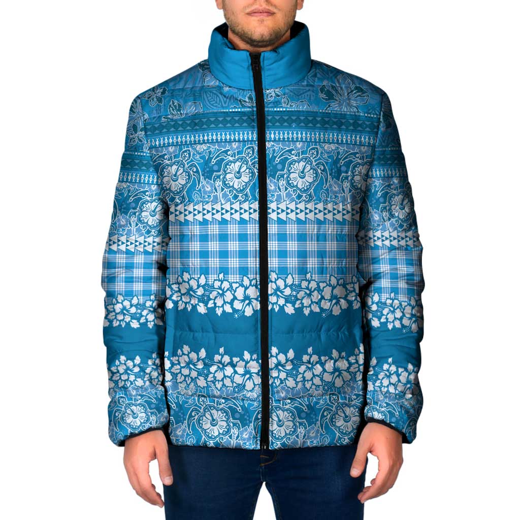 Hawaiian Hibiscus Honu Padded Jacket Blue Mele Kalikimaka Palaka Spirit - Polynesian Pride