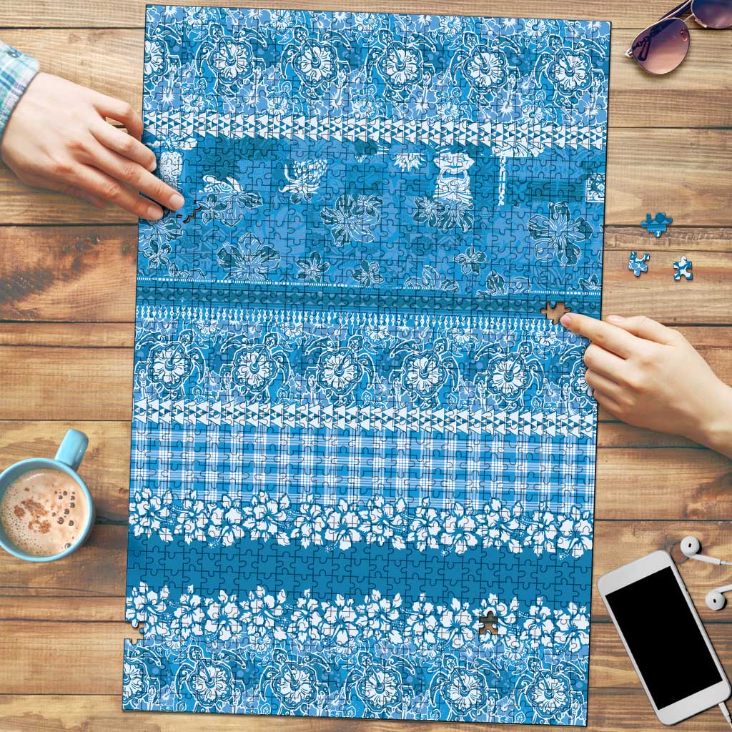 Hawaiian Hibiscus Honu Puzzle Blue Mele Kalikimaka Palaka Spirit - Polynesian Pride