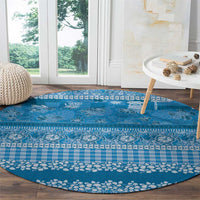 Hawaiian Hibiscus Honu Round Carpet Blue Mele Kalikimaka Palaka Spirit - Polynesian Pride
