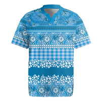 Hawaiian Hibiscus Honu Rugby Jersey Blue Mele Kalikimaka Palaka Spirit - Polynesian Pride