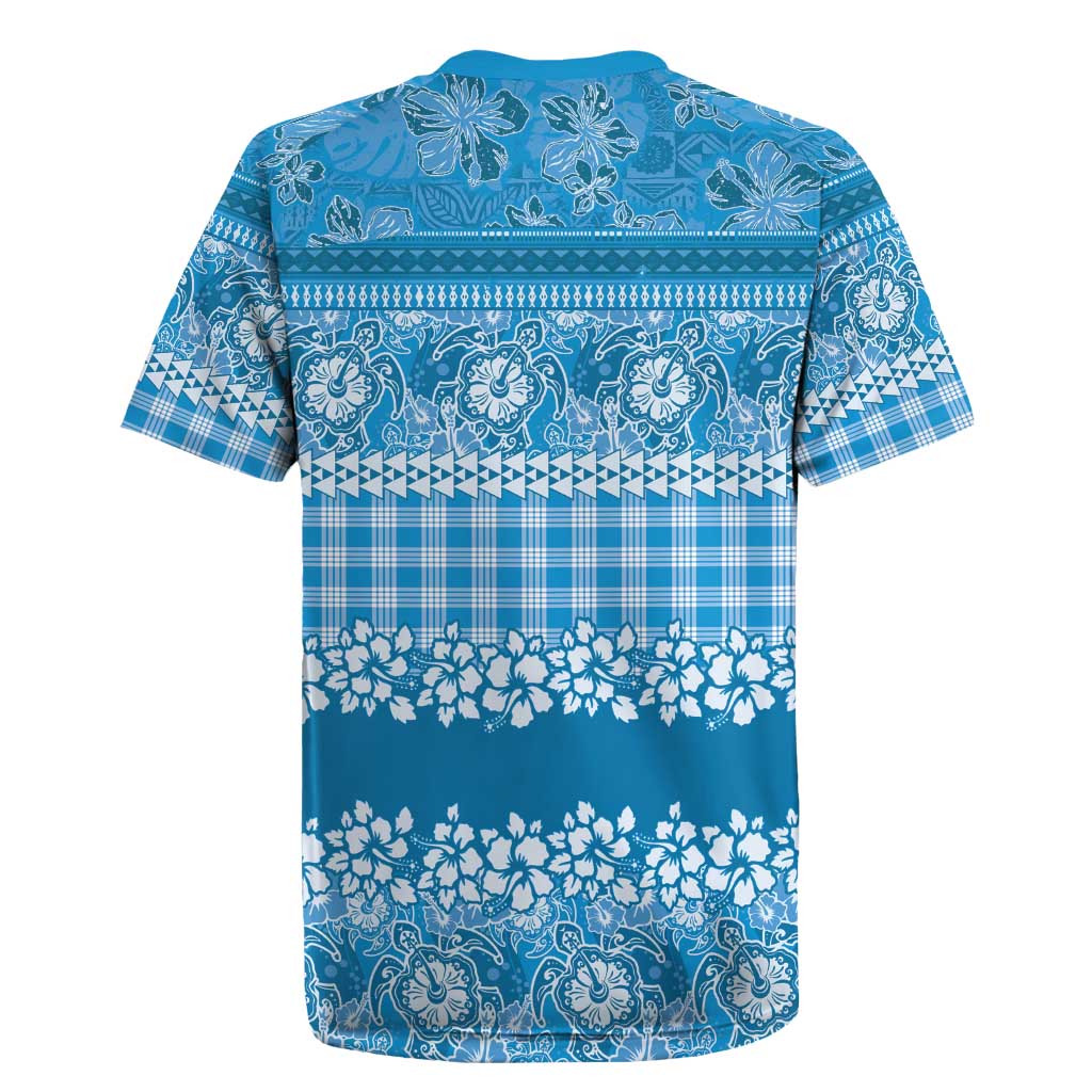 Hawaiian Hibiscus Honu Rugby Jersey Blue Mele Kalikimaka Palaka Spirit - Polynesian Pride