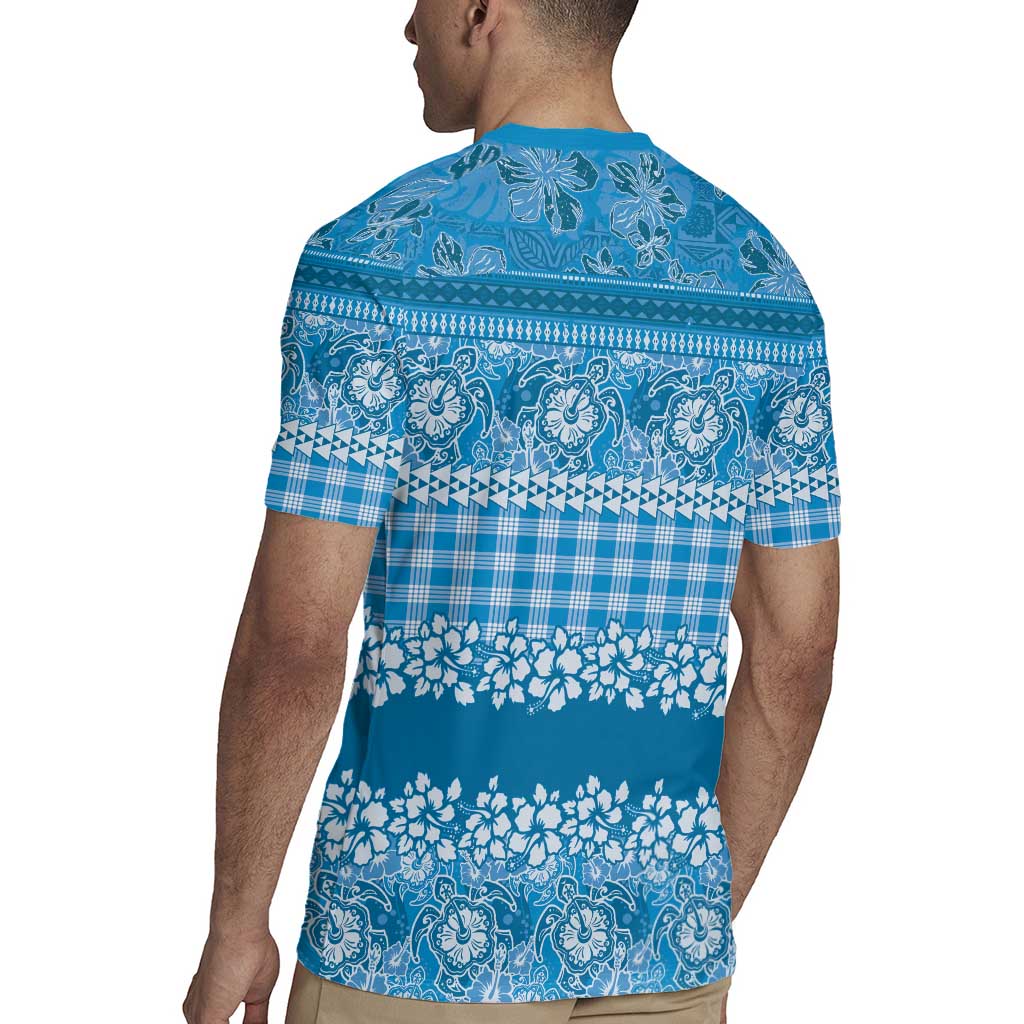 Hawaiian Hibiscus Honu Rugby Jersey Blue Mele Kalikimaka Palaka Spirit - Polynesian Pride