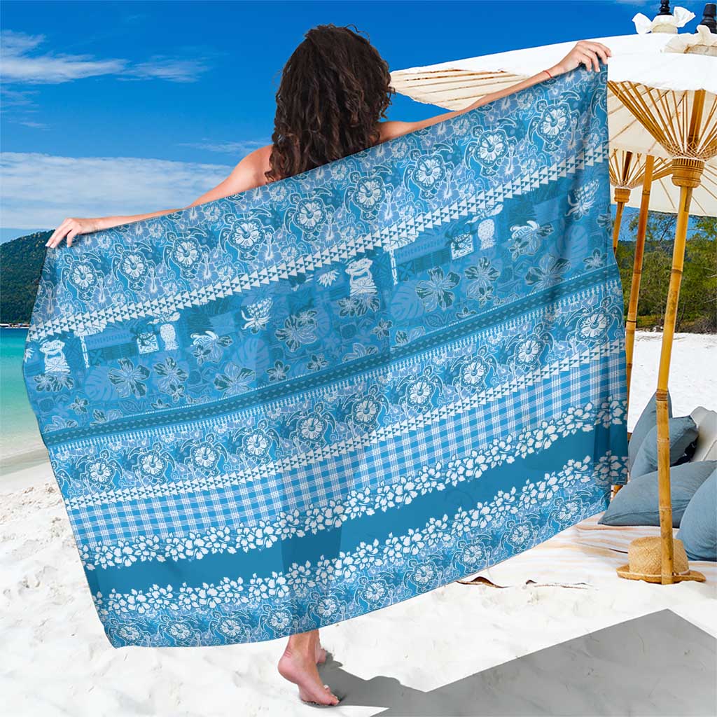Hawaiian Hibiscus Honu Sarong Blue Mele Kalikimaka Palaka Spirit - Polynesian Pride