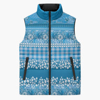Hawaiian Hibiscus Honu Sleeveless Puffer Jacket Blue Mele Kalikimaka Palaka Spirit - Polynesian Pride