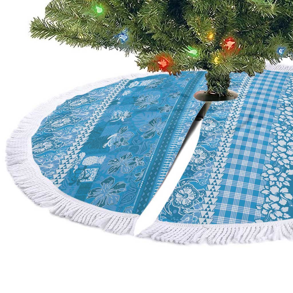Hawaiian Hibiscus Honu Tree Skirt Blue Mele Kalikimaka Palaka Spirit - Polynesian Pride