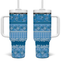 Hawaiian Hibiscus Honu Tumbler With Handle Blue Mele Kalikimaka Palaka Spirit - Polynesian Pride