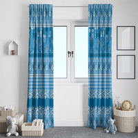 Hawaiian Hibiscus Honu Window Curtain Blue Mele Kalikimaka Palaka Spirit - Polynesian Pride