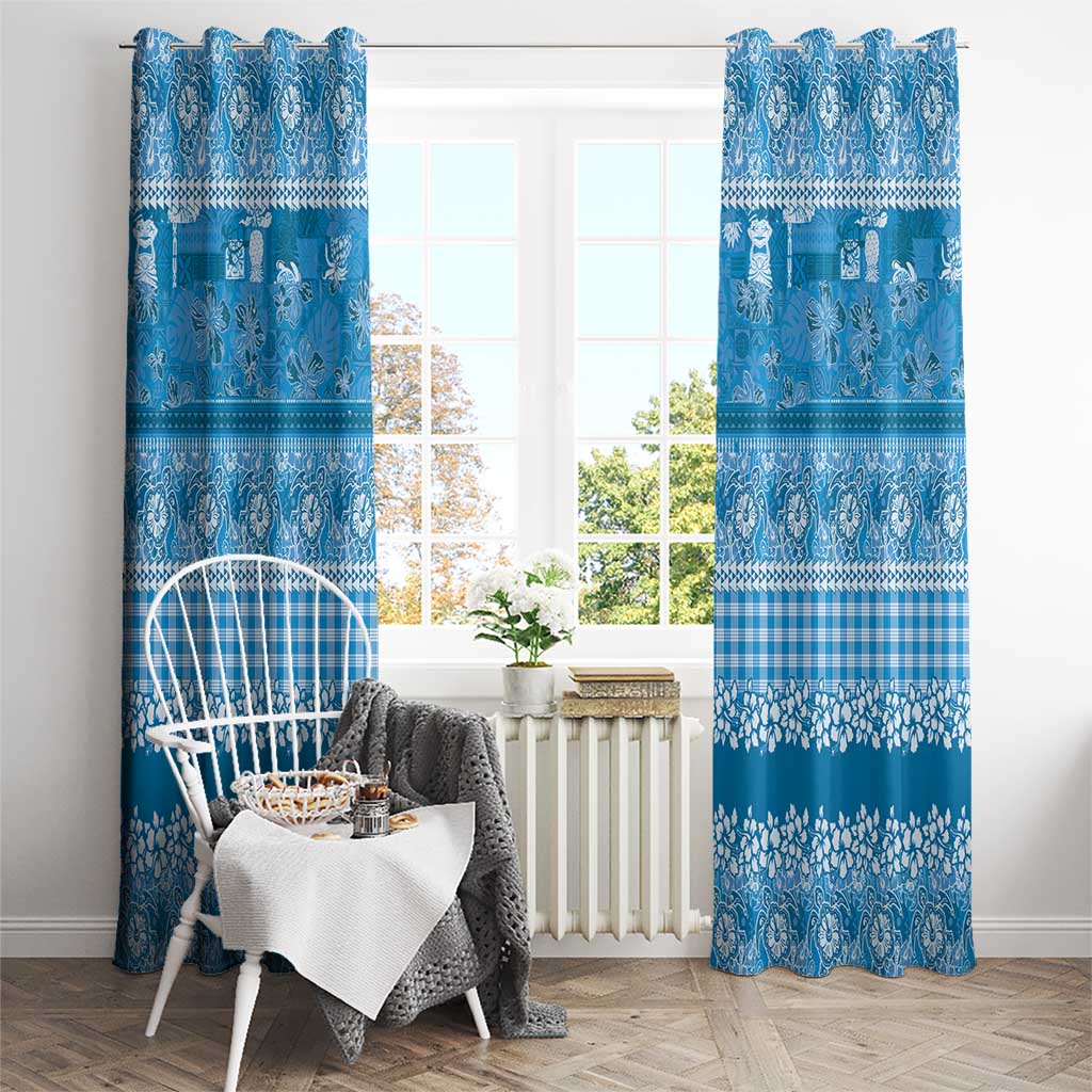 Hawaiian Hibiscus Honu Window Curtain Blue Mele Kalikimaka Palaka Spirit - Polynesian Pride