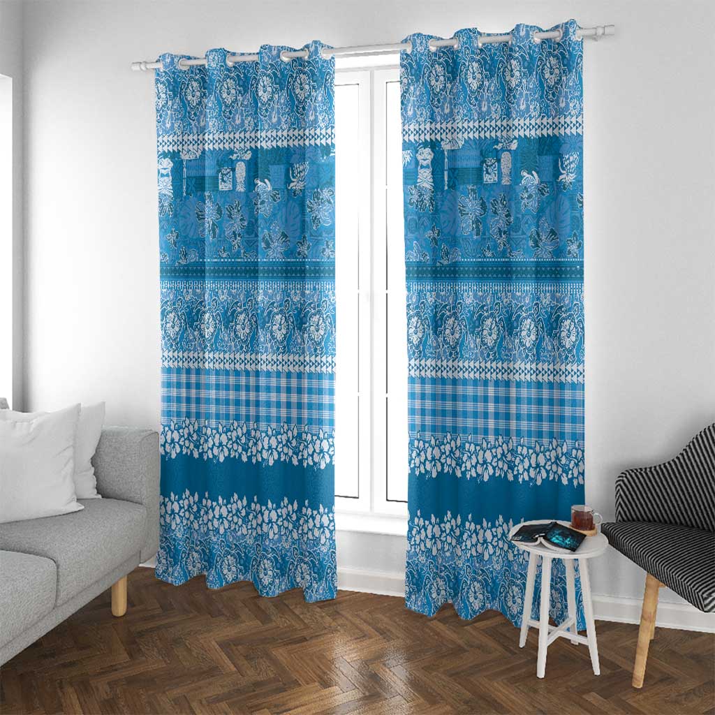 Hawaiian Hibiscus Honu Window Curtain Blue Mele Kalikimaka Palaka Spirit - Polynesian Pride