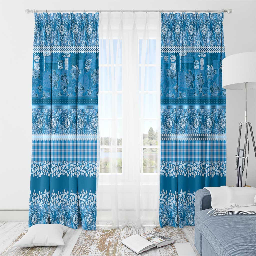 Hawaiian Hibiscus Honu Window Curtain Blue Mele Kalikimaka Palaka Spirit - Polynesian Pride