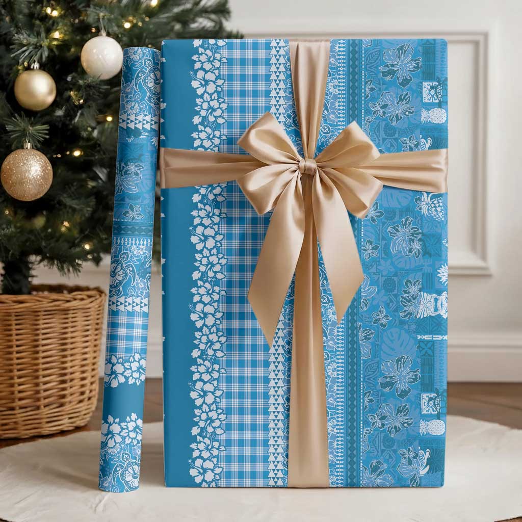 Hawaiian Hibiscus Honu Wrapping Paper Blue Mele Kalikimaka Palaka Spirit - Polynesian Pride