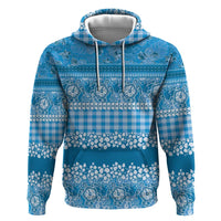 Hawaiian Hibiscus Honu Zip Hoodie Blue Mele Kalikimaka Palaka Spirit - Polynesian Pride