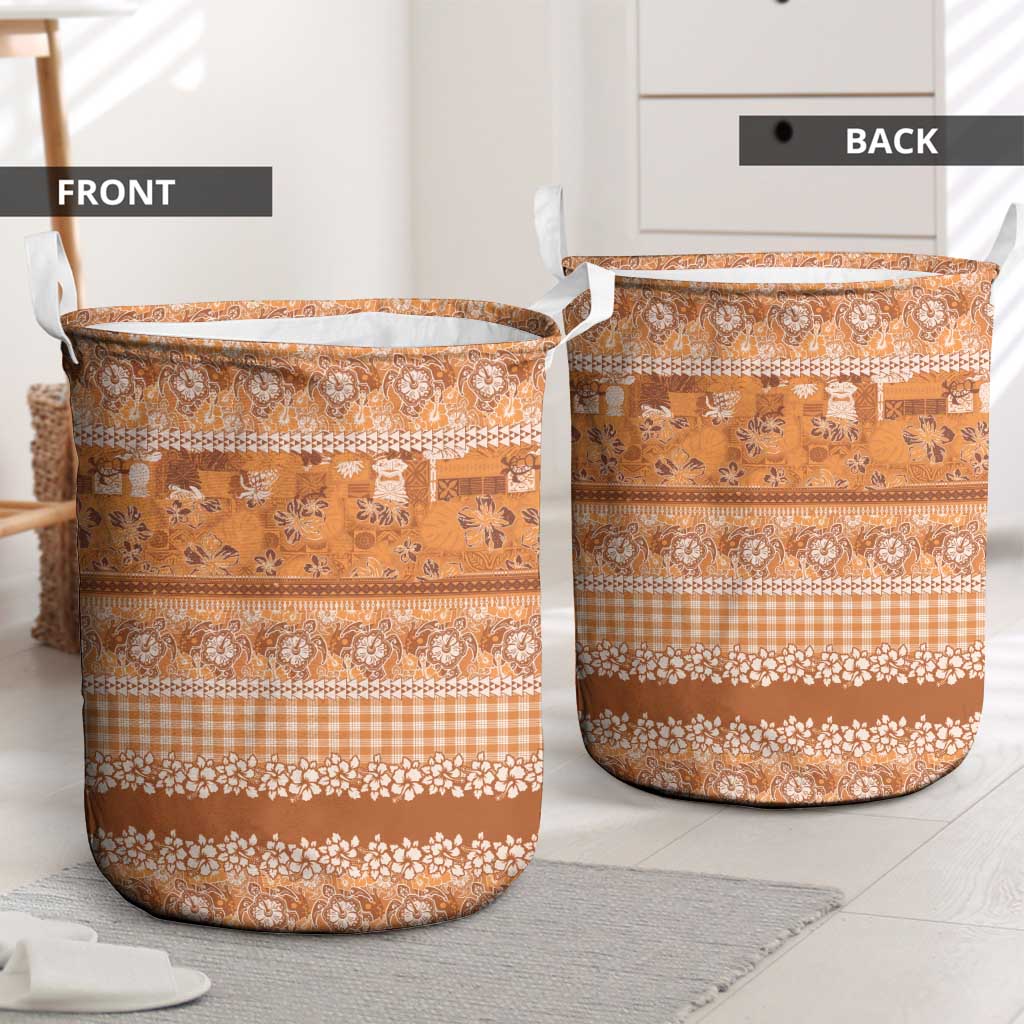 Hawaiian Hibiscus Honu Laundry Basket Gold Mele Kalikimaka Palaka Spirit - Polynesian Pride
