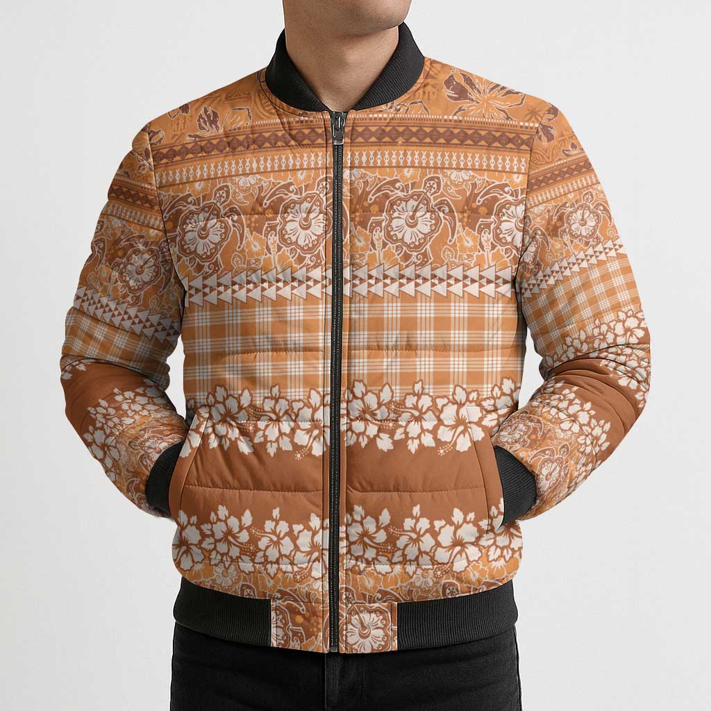 Hawaiian Hibiscus Honu Bomber Puffer Jacket Gold Mele Kalikimaka Palaka Spirit - Polynesian Pride