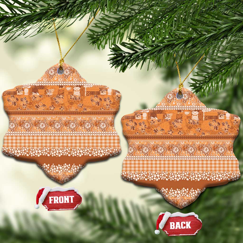 Hawaiian Hibiscus Honu Ceramic Ornament Gold Mele Kalikimaka Palaka Spirit - Polynesian Pride