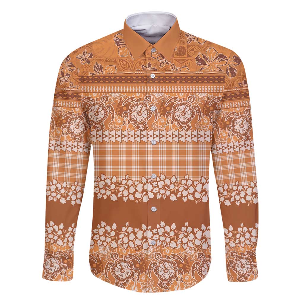 Hawaiian Hibiscus Honu Family Matching Long Sleeve Bodycon Dress and Hawaiian Shirt Gold Mele Kalikimaka Palaka Spirit - Polynesian Pride