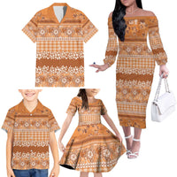 Hawaiian Hibiscus Honu Family Matching Off The Shoulder Long Sleeve Dress and Hawaiian Shirt Gold Mele Kalikimaka Palaka Spirit - Polynesian Pride