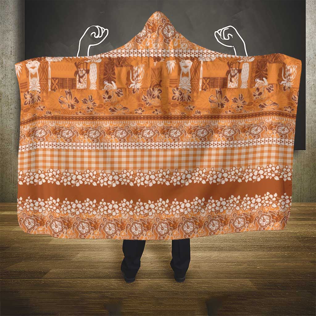 Hawaiian Hibiscus Honu Hooded Blanket Gold Mele Kalikimaka Palaka Spirit - Polynesian Pride