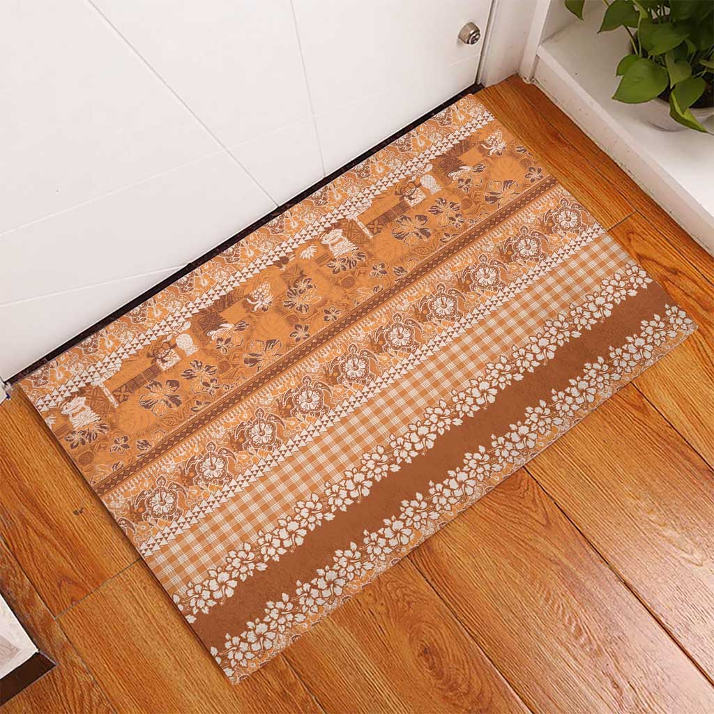 Hawaiian Hibiscus Honu Rubber Doormat Gold Mele Kalikimaka Palaka Spirit - Polynesian Pride