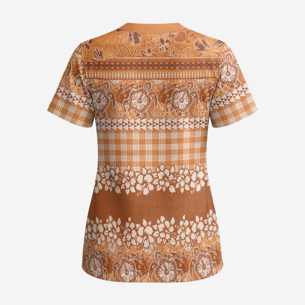 Hawaiian Hibiscus Honu Scrub Top Gold Mele Kalikimaka Palaka Spirit - Polynesian Pride