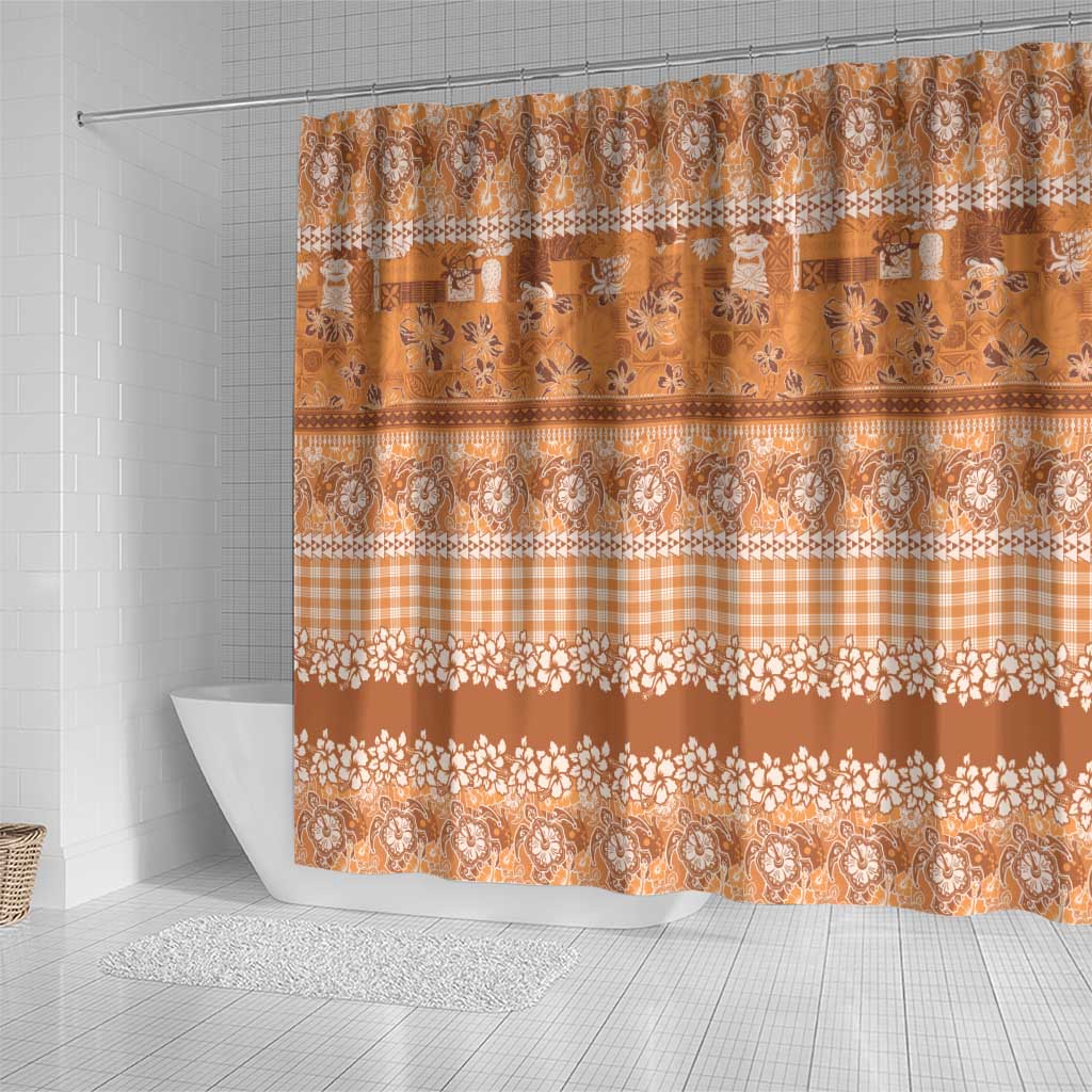 Hawaiian Hibiscus Honu Shower Curtain Gold Mele Kalikimaka Palaka Spirit - Polynesian Pride