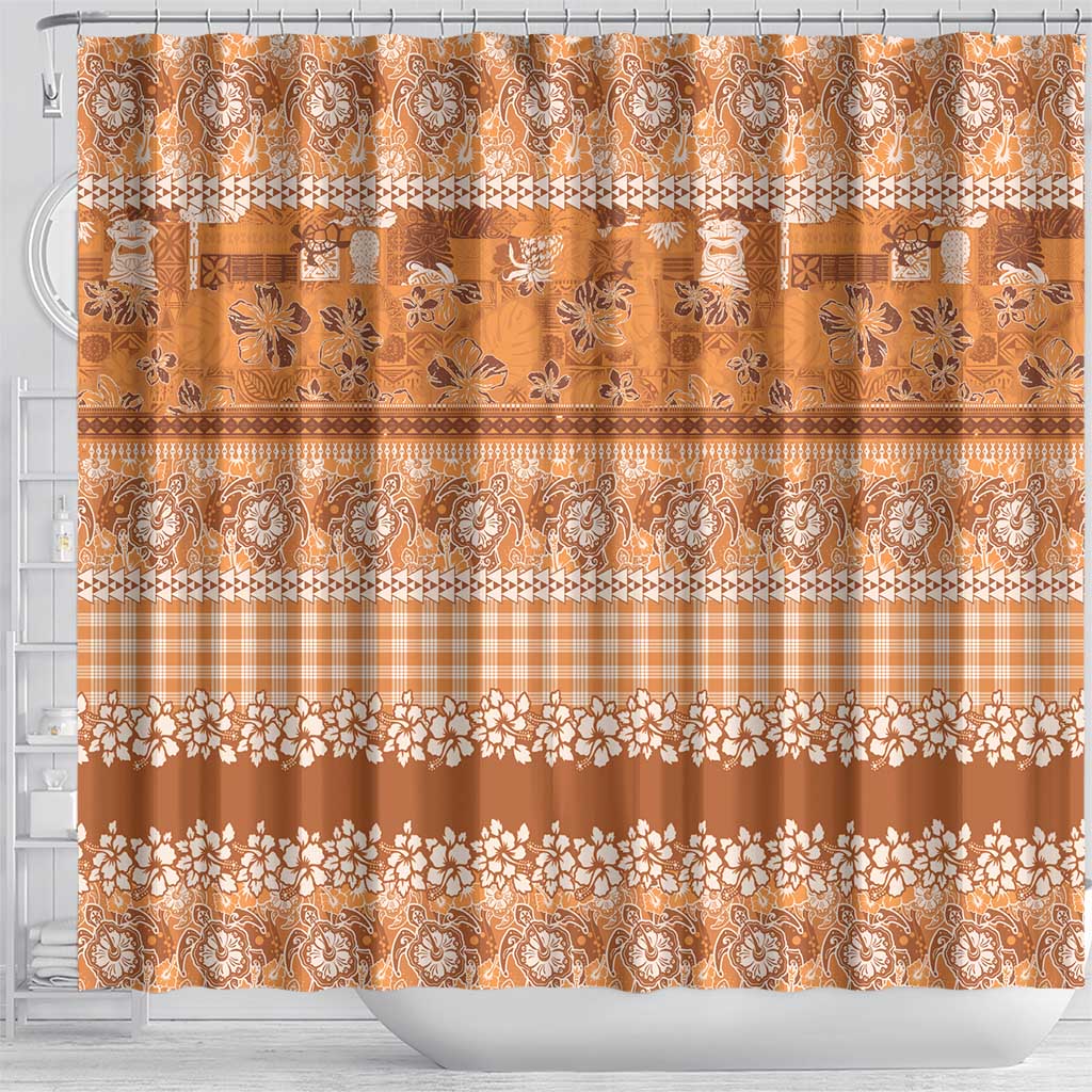 Hawaiian Hibiscus Honu Shower Curtain Gold Mele Kalikimaka Palaka Spirit - Polynesian Pride