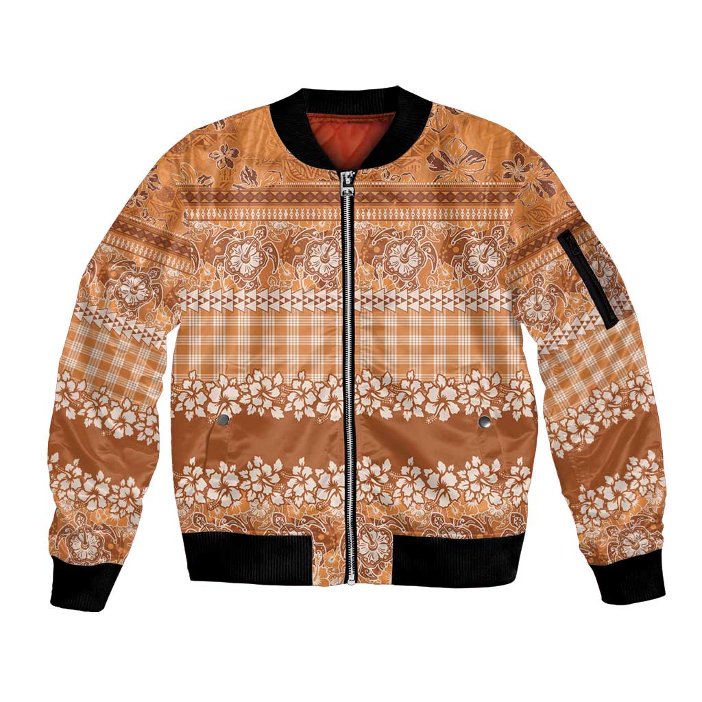 Hawaiian Hibiscus Honu Sleeve Zip Bomber Jacket Gold Mele Kalikimaka Palaka Spirit - Polynesian Pride