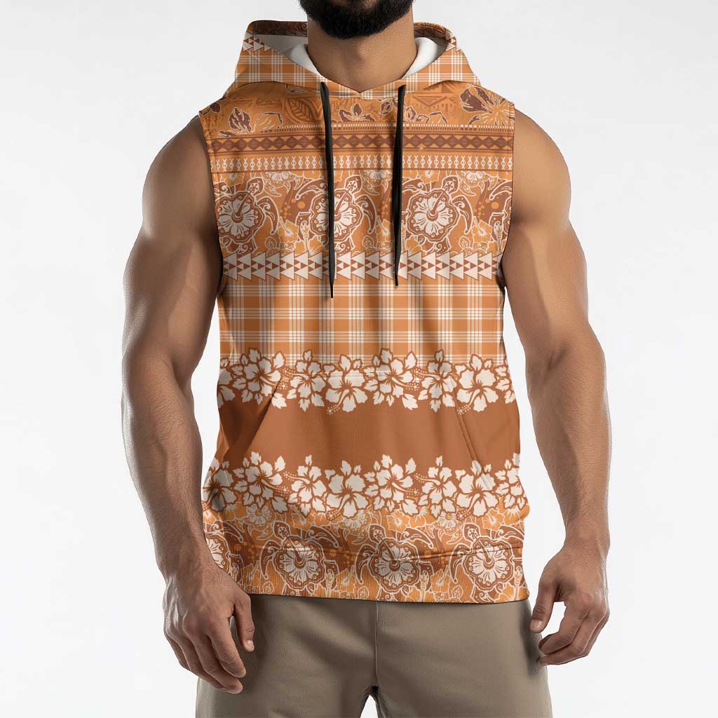 Hawaiian Hibiscus Honu Sleeveless Hoodie Gold Mele Kalikimaka Palaka Spirit - Polynesian Pride