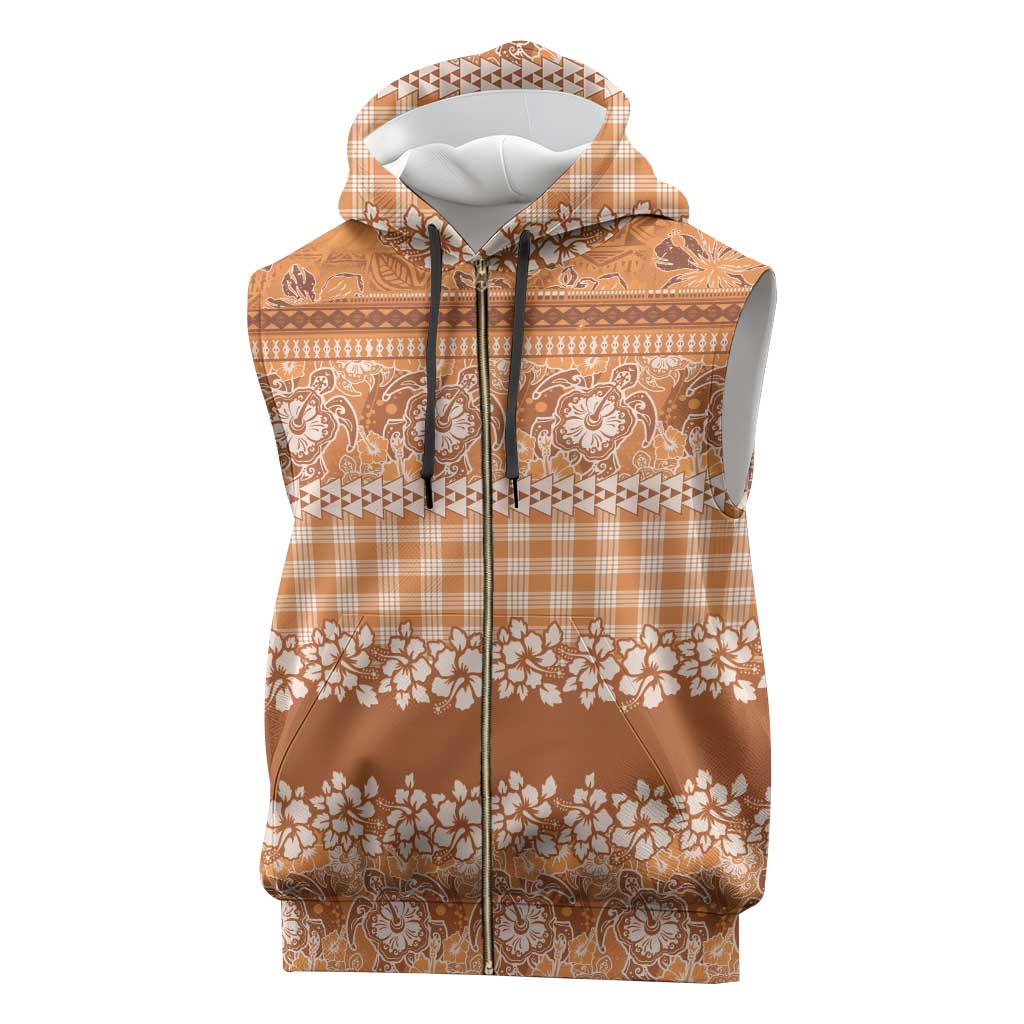 Hawaiian Hibiscus Honu Sleeveless Zip Hoodie Gold Mele Kalikimaka Palaka Spirit - Polynesian Pride