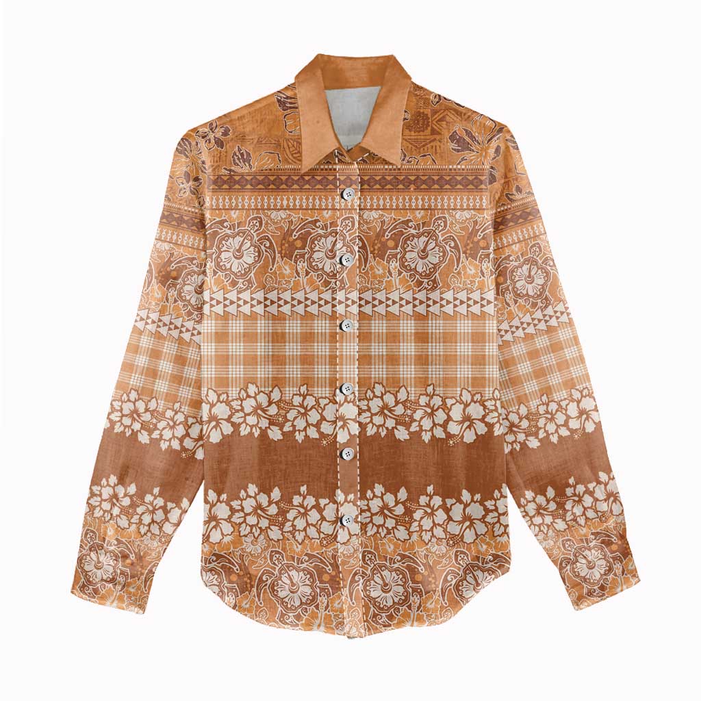Hawaiian Hibiscus Honu Women Casual Shirt Gold Mele Kalikimaka Palaka Spirit - Polynesian Pride