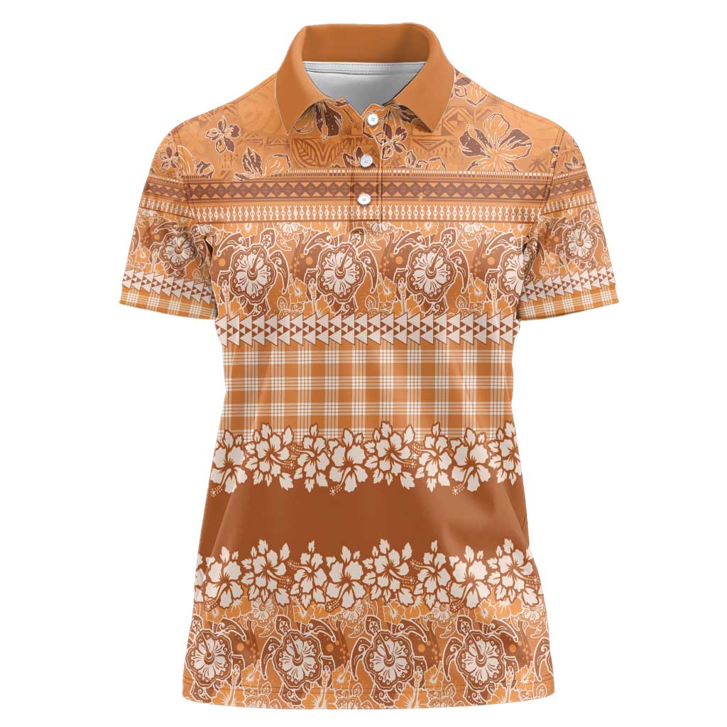 Hawaiian Hibiscus Honu Women Polo Shirt Gold Mele Kalikimaka Palaka Spirit - Polynesian Pride
