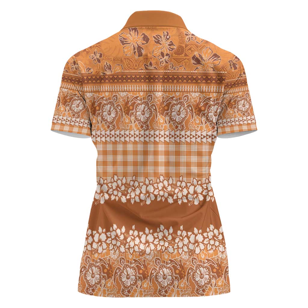 Hawaiian Hibiscus Honu Women Polo Shirt Gold Mele Kalikimaka Palaka Spirit - Polynesian Pride