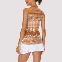 Hawaiian Hibiscus Honu Women Sleeveless Polo Shirt Gold Mele Kalikimaka Palaka Spirit - Polynesian Pride