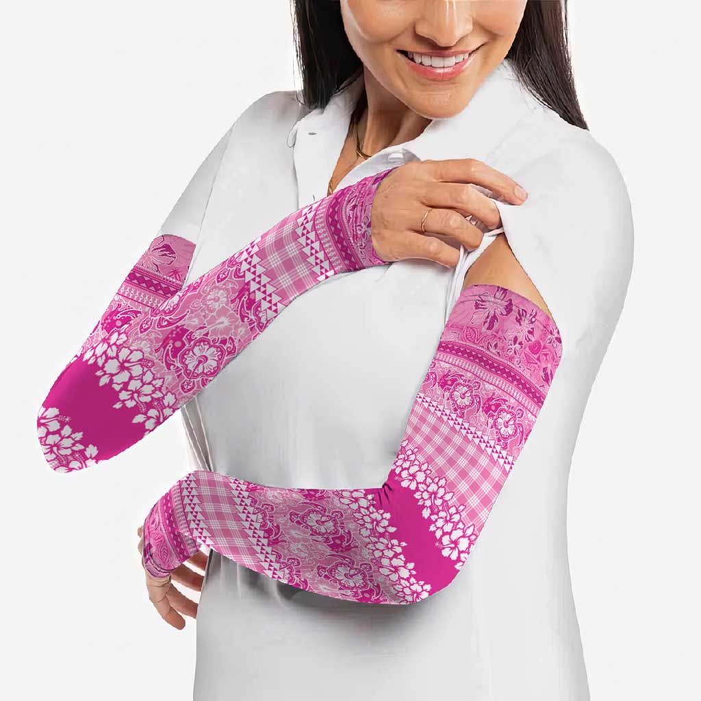 Hawaiian Hibiscus Honu Arm Sleeves Pink Mele Kalikimaka Palaka Spirit - Polynesian Pride