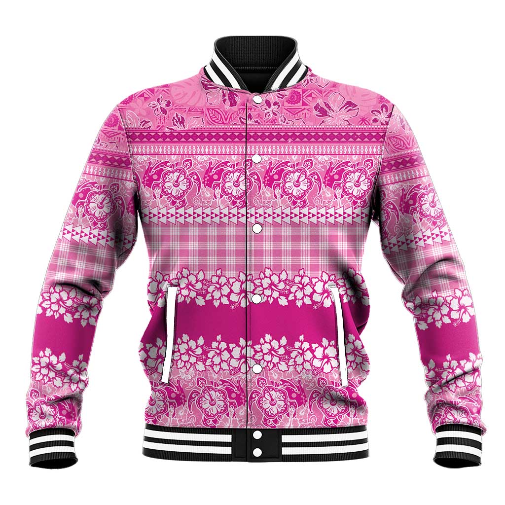 Hawaiian Hibiscus Honu Baseball Jacket Pink Mele Kalikimaka Palaka Spirit - Polynesian Pride