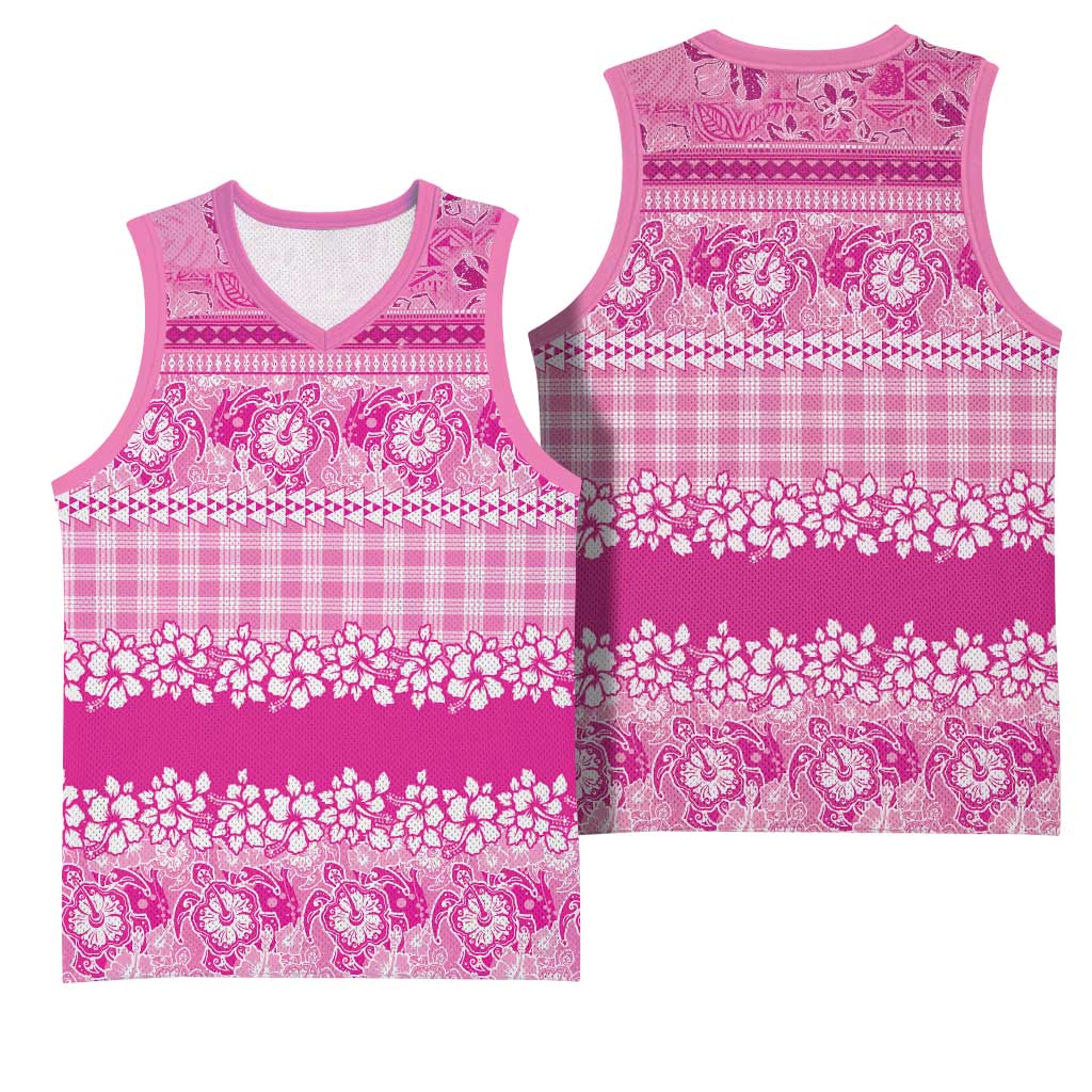 Hawaiian Hibiscus Honu Basketball Jersey Pink Mele Kalikimaka Palaka Spirit - Polynesian Pride