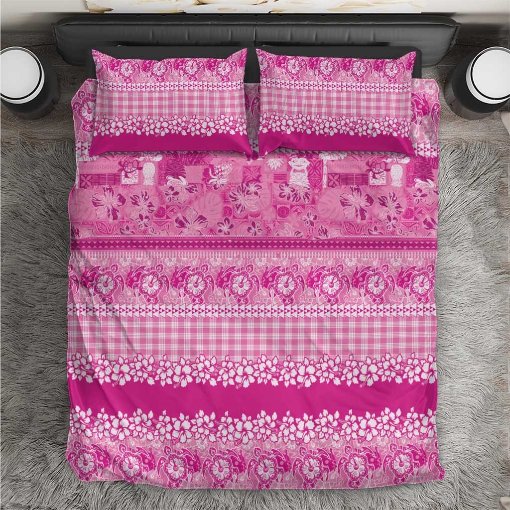 Hawaiian Hibiscus Honu Bedding Set Pink Mele Kalikimaka Palaka Spirit - Polynesian Pride