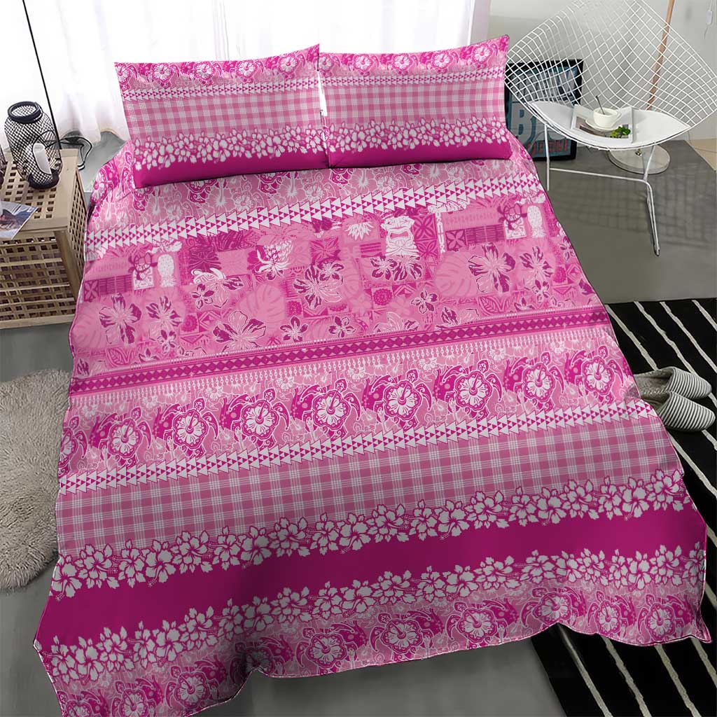 Hawaiian Hibiscus Honu Bedding Set Pink Mele Kalikimaka Palaka Spirit - Polynesian Pride