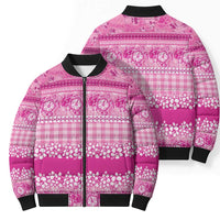 Hawaiian Hibiscus Honu Bomber Puffer Jacket Pink Mele Kalikimaka Palaka Spirit - Polynesian Pride