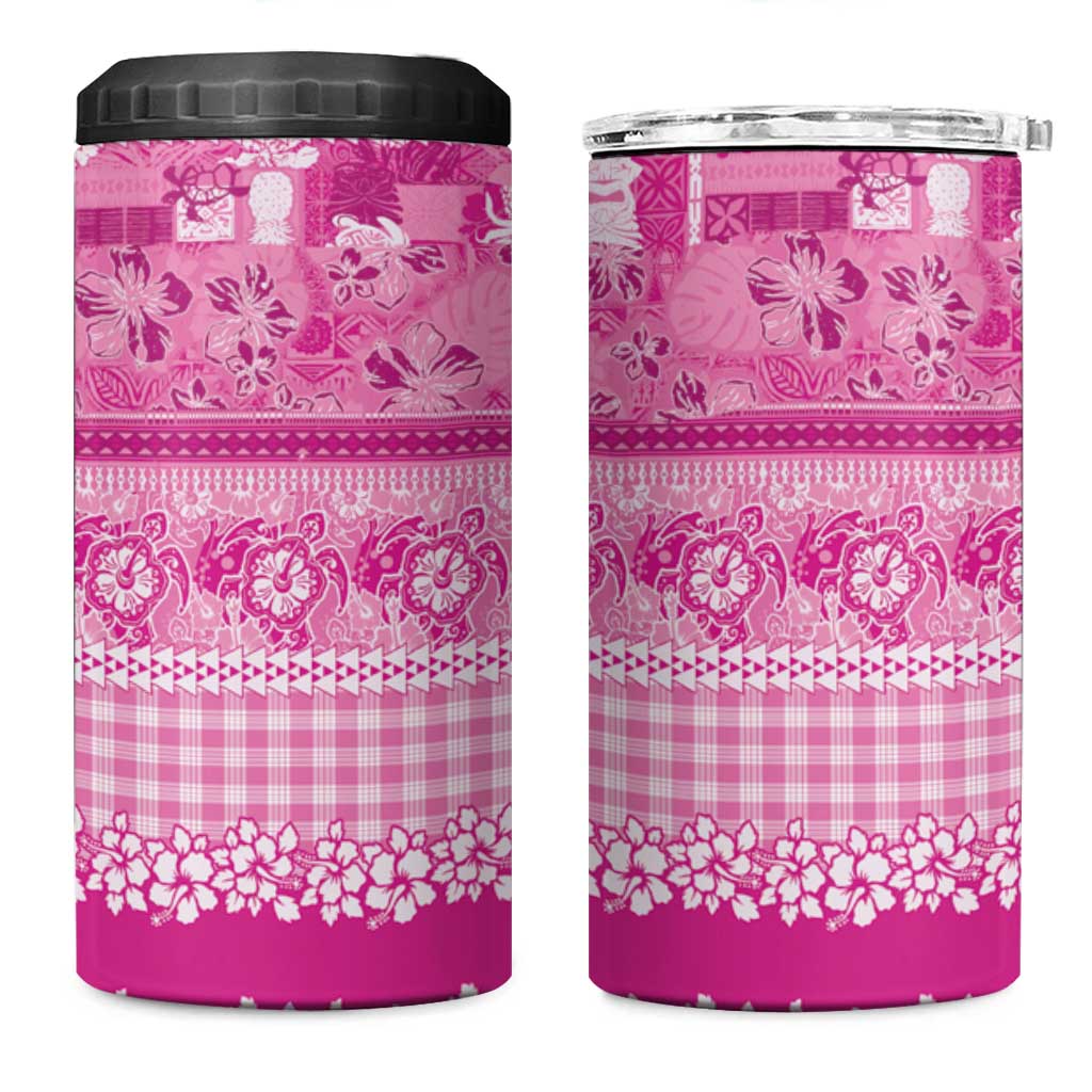 Hawaiian Hibiscus Honu 4 in 1 Can Cooler Tumbler Pink Mele Kalikimaka Palaka Spirit - Polynesian Pride