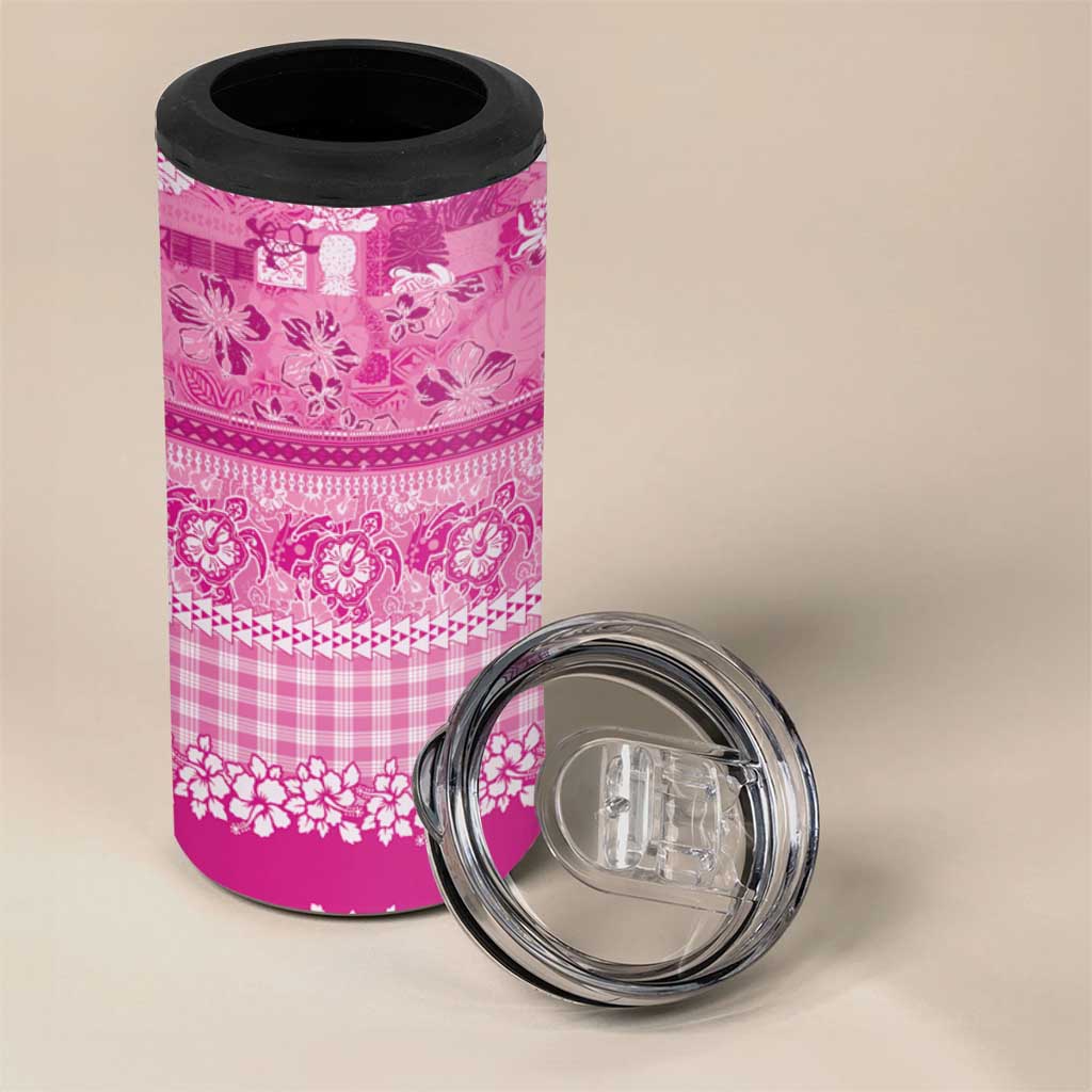 Hawaiian Hibiscus Honu 4 in 1 Can Cooler Tumbler Pink Mele Kalikimaka Palaka Spirit - Polynesian Pride