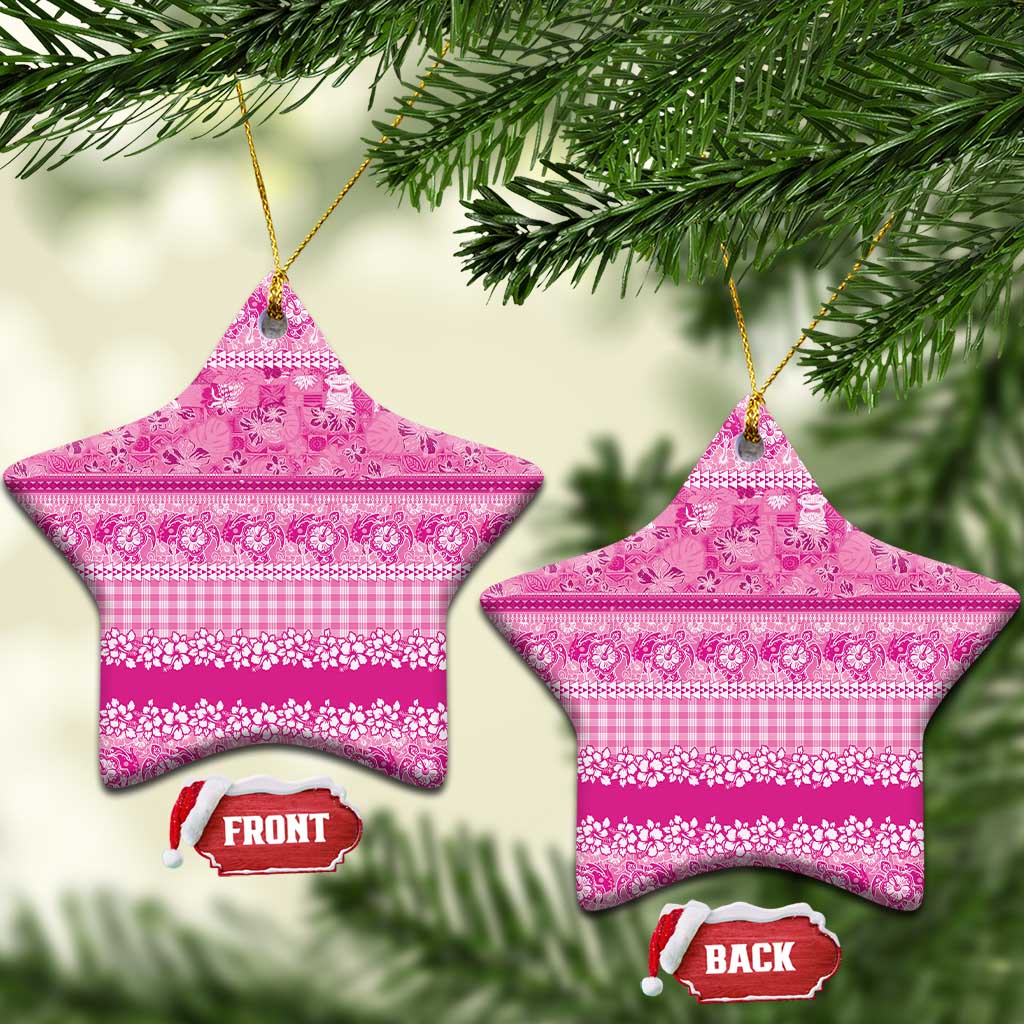 Hawaiian Hibiscus Honu Ceramic Ornament Pink Mele Kalikimaka Palaka Spirit - Polynesian Pride