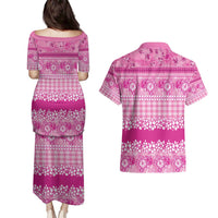 Hawaiian Hibiscus Honu Couples Matching Puletasi and Hawaiian Shirt Pink Mele Kalikimaka Palaka Spirit - Polynesian Pride
