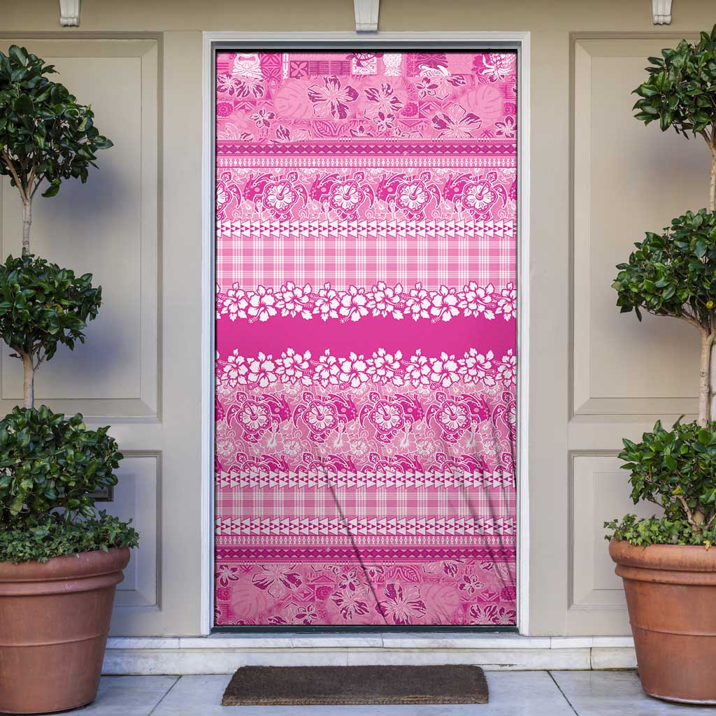 Hawaiian Hibiscus Honu Door Cover Pink Mele Kalikimaka Palaka Spirit - Polynesian Pride