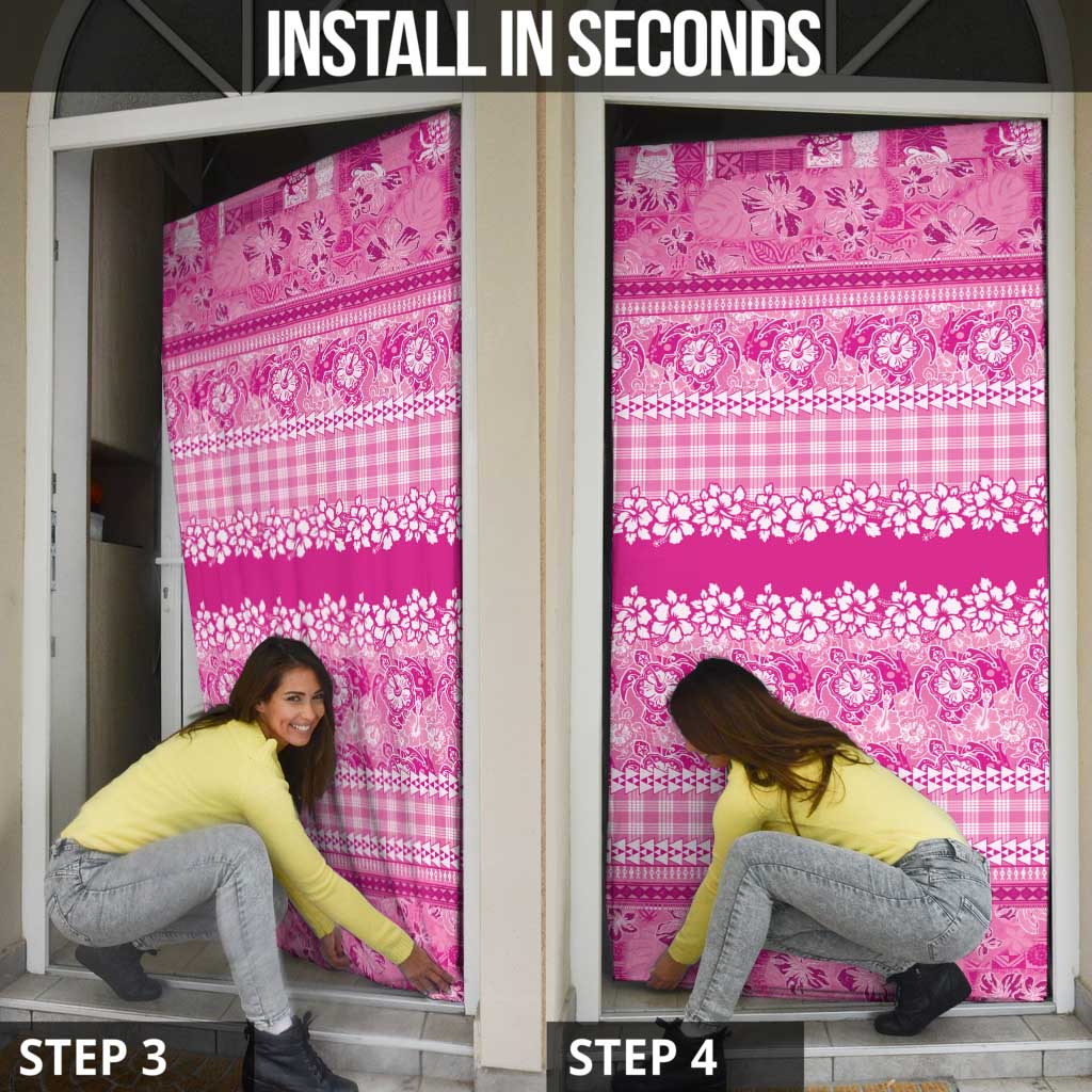 Hawaiian Hibiscus Honu Door Cover Pink Mele Kalikimaka Palaka Spirit - Polynesian Pride