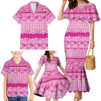 Hawaiian Hibiscus Honu Family Matching Mermaid Dress and Hawaiian Shirt Pink Mele Kalikimaka Palaka Spirit - Polynesian Pride