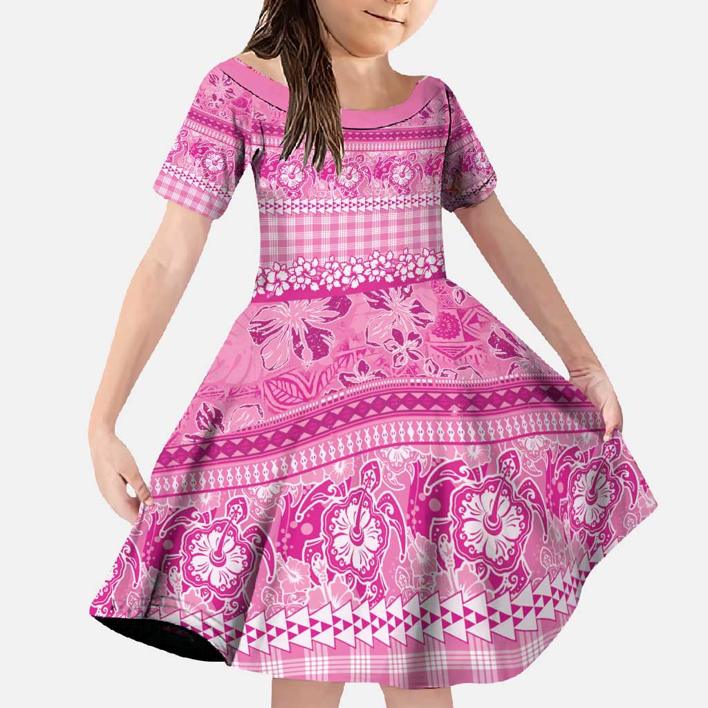 Hawaiian Hibiscus Honu Family Matching Off Shoulder Maxi Dress and Hawaiian Shirt Pink Mele Kalikimaka Palaka Spirit - Polynesian Pride